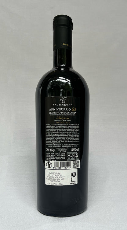 San Marzano 'Anniversario 62' primitivo 2018